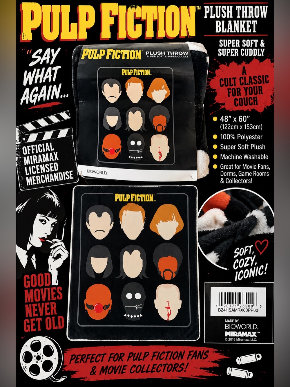 Pulp Fiction Bioworld Plush Throw Blanket 48x60 Miramax Movie 2016